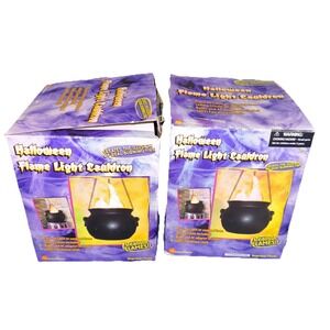 Gemmy Flaming Cauldron VTG 2002 Realistic Looking Flame Light Halloween Decor X2